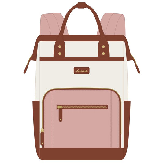 LOVEVOOK Laptop Backpack with Giant Tumbler Holder,18 inch Professional Nurse Teacher Backpack Computer Laptop Bag,Cute Travel Backpack Purse Work College Bag,Gifts for Women & Men,Beige-Pink-Brown - color: Beige-pink- Red-brown, size: 18 Inch