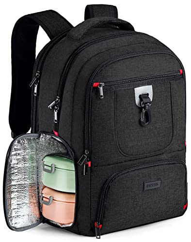 BIKROD Lunch Backpack, Insulated Cooler Lunch Bag Backpack, Large Travel 17.3 Laptop Back Pack Sturdy Computer College School Bookbag for Women Men for Men Women Work Hiking Picnic - color: Black