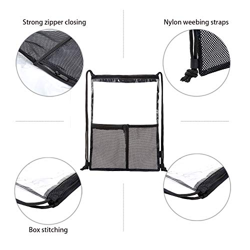 BORMELUN Clear Drawstring Backpack - 2packs String Cinch Bag Mesh Pocket, Bluk for Gym,Stadium Approved Concerts, Clear Bag See through Transparent