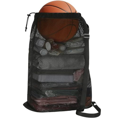 NATURAL STYLE Large Mesh Drawstring Backpack Bag, Gym Sports String Bag, Outdoor Workout Beach Swim Bag (Black) - color: Black