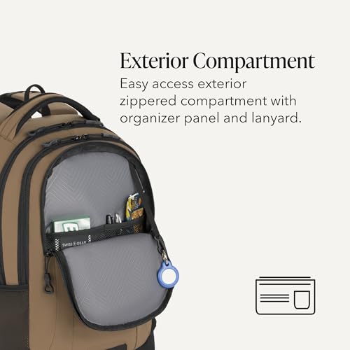 SWISSGEAR Cecil 18-Inch Laptop Backpack Fits 16-Inch Laptop, Travel Daypack with Organizer Pockets, Water Bottle Holders & Padded Straps – Pastel Brown/Black - color: Pastel Brown/Black