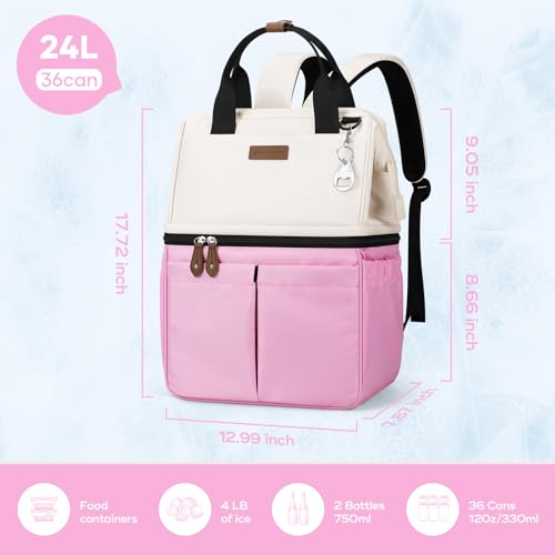 Maelstrom Cooler Backpack, 36 Cans Insulated Backpack Cooler, Soft Leakproof Double Deck Cooler Bag, Lightweight Lunch Backpack for Men & Women,Perfect for Beach Travel, Camping & Work-Beige Pink | 36 Can,Keeps Food Cold For 16h,Ergonomic, Lightweight. Pe