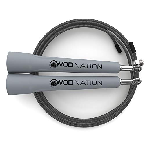 WOD Nation Adjustable Speed Jump Rope For Men, Women & Children - Blazing Fast Fitness Skipping Rope Perfect for Boxing, MMA, Endurance - color: Grey
