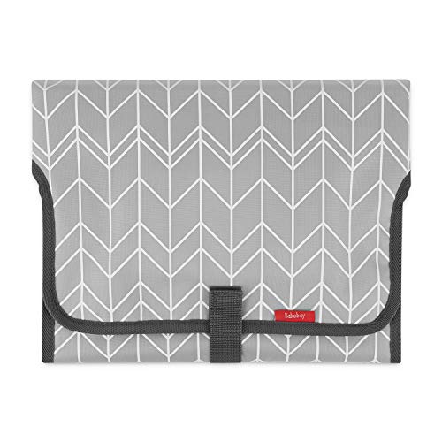 Portable Changing Pad for Baby, Waterproof Travel Changing Pads for Moms, Dads, with Built-in Pillow, Excellent Baby Shower, Registry Gifts - color: Grey Wave Print