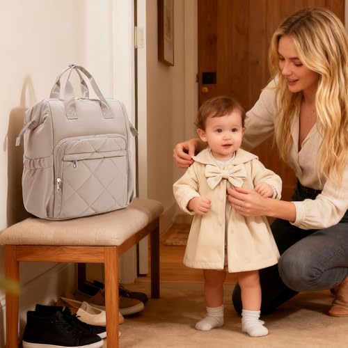 CEI-CEI Diaper Bag Backpack for Mom and Dad, Puffer Baby Bag Backpack with Insulated Pocket, Water-Resistant, Unisex Travel Backpack with Changing Pad & Stroller Straps - color: Khaki