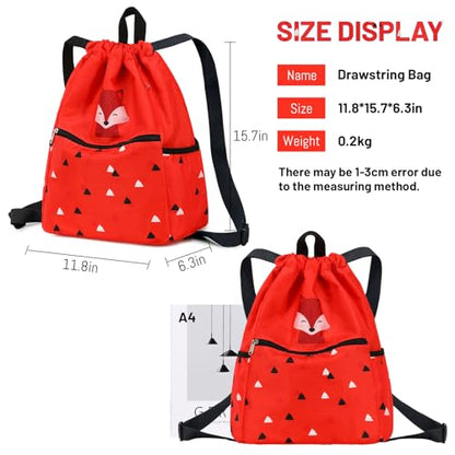 Kids drawstring bag swim Cloth storage bag for boys and girls sports beach camp backpack Fox Red - color: Fox Red