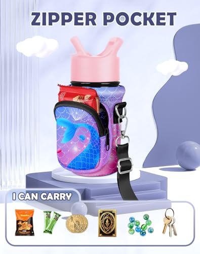 Miss Adola Water Bottle Carrier with Strap - Insulated Kids Water Bottle Holder for Boys Girls Bottle Bag for 10-18Oz - color: Purple Fishtail