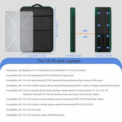 ZINMARK Slim Expandable Laptop Backpack with Small Case for 15-16 inch Notebooks,Water Resistant Computer Bag for College Business for Men Women，Black Green - color: Black Green