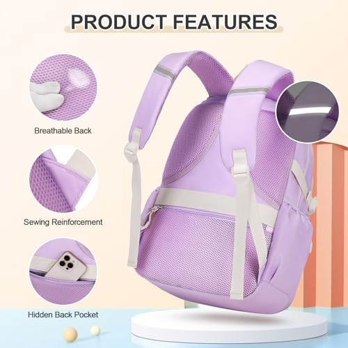 DIGOBAY Backpacks for Girls, 3PCS School Backpack with Lunch Box Pencil Pouch for Teen Girls Kids Elementary Primary Middle High College Daypack School bag Bookbag Set（Purple） - color: Purple