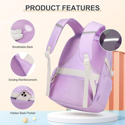 DIGOBAY Backpacks for Girls, 3PCS School Backpack with Lunch Box Pencil Pouch for Teen Girls Kids Elementary Primary Middle High College Daypack School bag Bookbag Set（Purple） - color: Purple