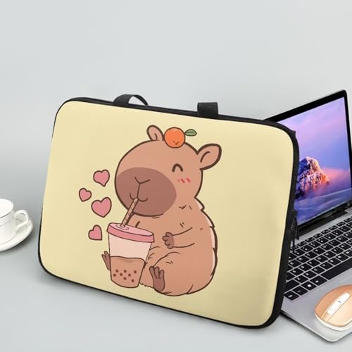 10 Inch Capybara Bubble Tea Laptop Sleeve, Protective Tablet Case with Handle, Water Resistant Zipper Computer Bag Carrying Case Notebook Cover Messenger Briefcase for Women - color: Capybara Bubble Tea, size: 10 Inch