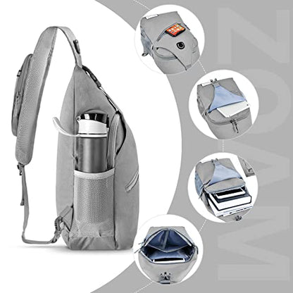 ZOMAKE Sling Bag,Small Crossbody Sling Backpack,Water Resistant Shoulder Daypack for Travel,Anti Thief Chest Bag for Hiking(Grey(New)) - color: Grey(new)