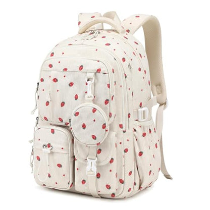MOONBABY Girls Backpack, Kids Backpack for Girls, School bag for Primary Elementary Teenage, Middle School Students Bookbag - color: Beige Strawberry