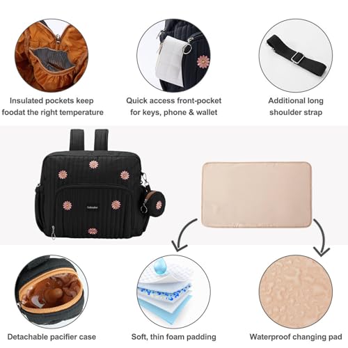 GOBABYMART Diaper Bag Backpack, Medium Maternity baby bag & Changing Pad, Insulated Pockets, Stroller Straps & Pacifier Case (Medium - Black Flowers) - color: Medium - Black Flowers