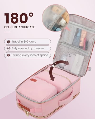 LOVEVOOK 40L Travel Backpack Flight Approved Carry on Backpack,3 Packing Cubes,Waterproof Personal Item Travel Bag,TSA Carry on Luggage Suitcase Travel Essentials,Gifts for Women & Men,fits 17" Laptop - color: Pink-brown, size: Large-40L-4Pcs