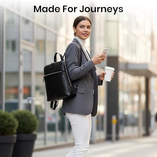 Genuine Leather Backpack for Women - 12.5 Inch with Adjustable Shoulder Strap - Stylish and Durable (Black) - color: Black