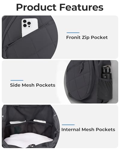 Drawstring Tennis Backpack, Puffer Tennis Racket Bag with Shoe Compartment & Wet Pocket Gym Bag for Women, Suitable for Pickleball Tennis Badminton - color: Grey