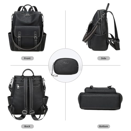 AGLOD Backpack Purse for Women PU Leather Back Packs Designer Ladies Shoulder Bag Fashion Faux Work Travel Handbags - color: Black