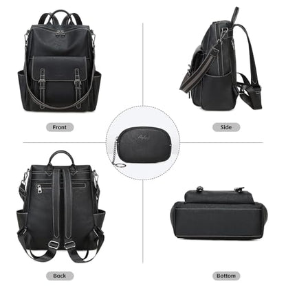 AGLOD Backpack Purse for Women PU Leather Back Packs Designer Ladies Shoulder Bag Fashion Faux Work Travel Handbags - color: Black