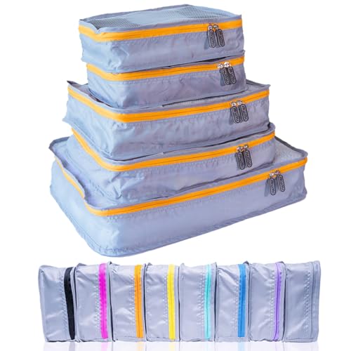 MUMI Packing Cubes - 5 Compression Packing Cubes for Travel, Luggage Organizer Bags for Suitcases, Carry-On, Duffle or Backpack – Mesh, Waterproof Bags for Clothes, Kids & Travel Accessories - Orange - color: orange