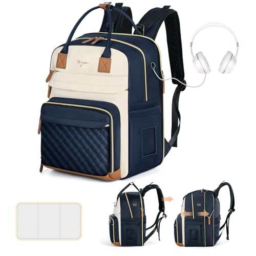 Diaper Bag Backpack - Extra Large Diaper Bag for 2 Kids Twin, Travel Baby Bags for Mom Dad 25-37L Expandable with Changing Pad Earphone Hole, Apricot Blue - color: Blue & Apricot