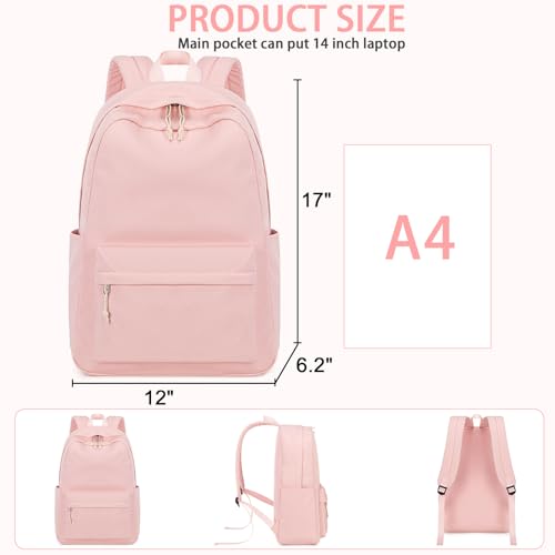 LEDAOU School Laptop Backpack for Teen Girls Lightweight 15.6 inch Bookbag for College Middle High School Women Casual Travel Daypack - color: Pink