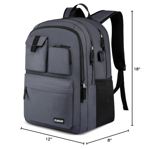 ZUBOND Backpack for Men & Women, Backpacks for School Teen Boys & Girl, Student Bookbag 15.6 inch Laptop Compartment with USB Charging Port for High Middle School, Black Travel Casual Bag - size: 15.6 Inch
