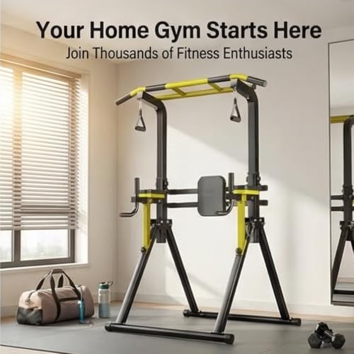 Foldable Pull Up Bar Standing for Home Gym Equipment Strength Training Calisthenics Workout with Dip Station Leg Raise Chin Up Bar Adjustable Portable Garage Gym