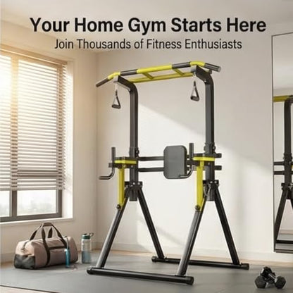 Foldable Pull Up Bar Standing for Home Gym Equipment Strength Training Calisthenics Workout with Dip Station Leg Raise Chin Up Bar Adjustable Portable Garage Gym
