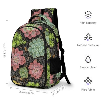 Casual Laptop Backpack Purse Succulent Plants, Cute Travel Bag with Tumbler Holder for Nurse Teacher College Commute - color: Pattern (255)