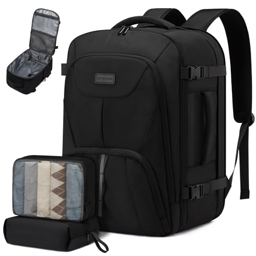 LOVEVOOK Travel Backpack,Expandable 50L Extra Large Travel Backpack for Men & Women,Carry on Backpack for Airplanes with 2 Packing Cubes, TSA Personal Item Travel Bag fits 18 inch Laptop - color: Black-3pcs, size: 50L-3Pcs