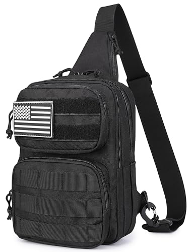 Wotony RFID Blocking Tactical Crossbody Bag for Men - Durable EDC Sling Shoulder Bag with Multi-Pocket Storage - color: Black, size: Small