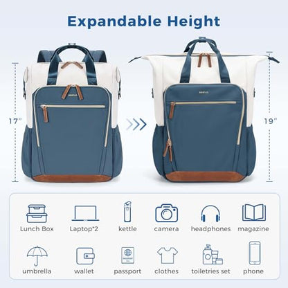 ECOHUB 17" Laptop bag for Women 25L Teacher's Laptop Backpack Work Backpack for Professional Nurse Travel Backpack, Blue - color: Blue