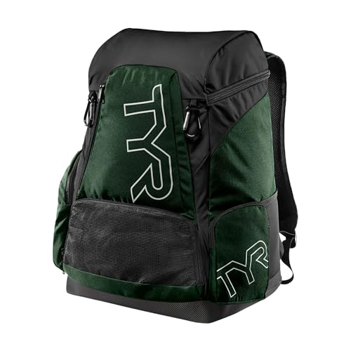 TYR Alliance Backpack - Wet/Dry Athletic Gym and Pool Bag for Men and Women - Separate Wet/Dry Compartments, 45L Capacity, Ergonomic, Water-Resistant - Available in Team Colors - color: Evergreen, size: 45 Liter