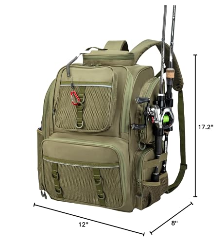 WANOON Fishing Backpack,Tackle Bag,with Tackle Boxes. Large Fishing Bag, Strong Materials - color: Army Green, size: 42L-With Tackle Boxes