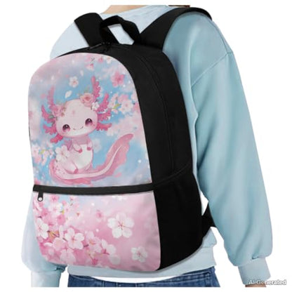 Cherry Blossom Axolotl Backpack for Girls Kids Backpacks with Lunch Box Pencil Pouch Water Bottle Sleeve 4PCS Set 1st Grade Backpack Girls Bookbag for Primary Elementary School Bag - color: Axolotl Cherry Blossom