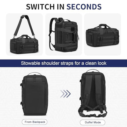 45L Convertible Duffel Backpack, 3 in 1 Gym Bag with Laptop Sleeve, Wet Pockets & Insulated Bottom, Black - color: Black, size: 45L