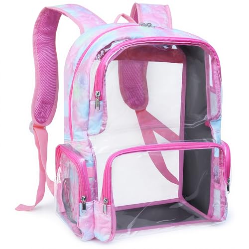 Clear Backpack Heavy Duty,18'' Large Clear Backpack with Multiple Pockets,See Through Bookbag for College Work Security,LOVE Pink - color: Love-pink
