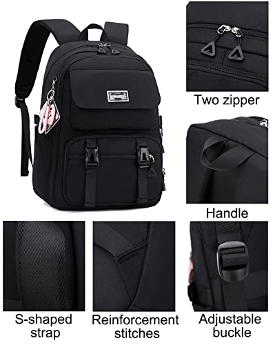 JiaYou Teen Girls Casual Backpack High Middle School Daypack Women Daily Travel Laptop Bag (2# Black, 26 Liters) - color: 2# Black