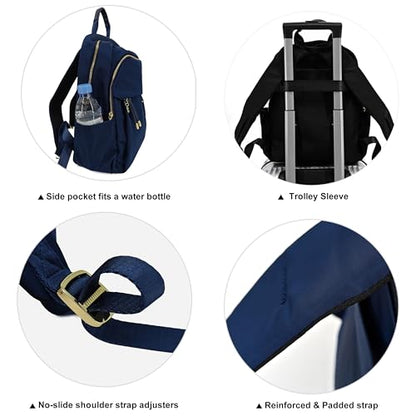 M-ioi-M Medium Backpack Purse for Women, Fashion Nylon Daypack with Gold Hardware, Lightweight Water-Resistant Rucksack for College, Work, Travel, Everyday Use, Fits 13–14" Laptop (Navy Blue,Medium) - color: Navy Blue,medium