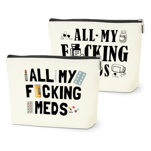 2 PCs Medicine Bag Funny Makeup Bag Meds Bag Cosmetic Bag, Doctor Gifts Pill Bag, Doctor Gift Medical Gifts for Women Girls Pharmacist Nurse Coworkers Christmas birthday Gifts Zipper Pouch - color: Multicolor 0003