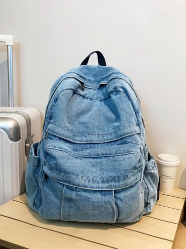 MaxxCloud Women's Heavy Cotton Canvas Laptop Backpack Lightweight Casual Hiking Daypack Travel Bag - color: Light Blue