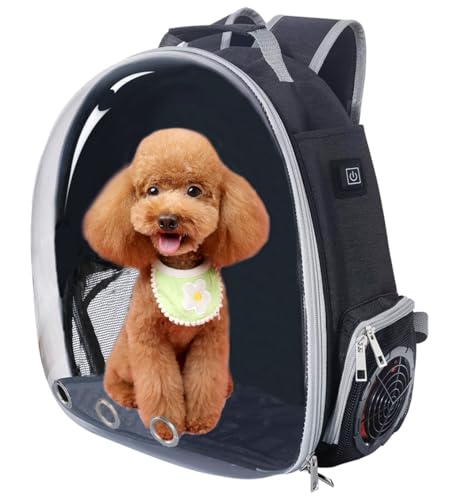 Active Cooling Pet Backpack Carrier with Side Fan,Airline Approved Transparent Bubble Backpack for Cats, Dogs, Puppies Enhanced Ventilation for Travel, Hiking, Camping (Black)