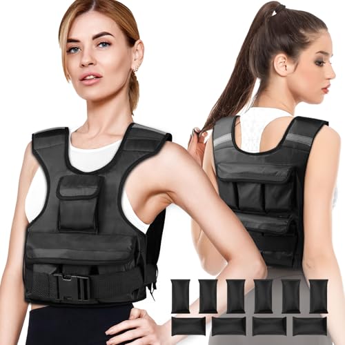 Adjustable Weighted Vest for Women, Customizable 0-18 lbs Strength Training Vest with 10 Removable Sandbag, Breathable Design, Reflective Safety Strips for Running, Hiking, and Fitness - size: 0-12 lb