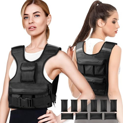 Adjustable Weighted Vest for Women, Customizable 0-18 lbs Strength Training Vest with 10 Removable Sandbag, Breathable Design, Reflective Safety Strips for Running, Hiking, and Fitness - size: 0-18 lb