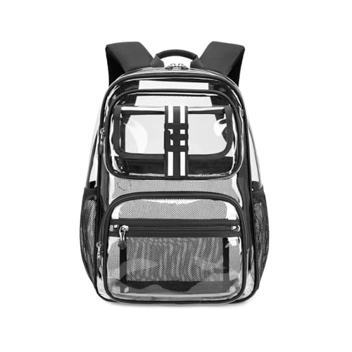 Cusangel Clear Backpack for kids,16in Heavy Duty Clear BookBag,TPU Large Capacity Black See Through bookbag for Stadiums,Concerts,Plastic transparente para mujer for 8Age+ - color: Black Clear 16in
