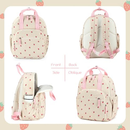 Bluboon Toddler Backpack for Girls Boys 2-4 Cute 12" Preschool Kindergarten Backpacks Kids Daycare Bags School Travel (Strawberry-Beige L, Age 4-8 (15" H Fit A4 Folder)) - color: Strawberry-beige L, size: Age 4-8 (15" H Fit A4 Folder)