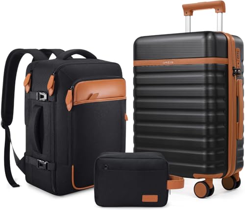 UKEIN Luggage Sets 3 Piece, PC Hardside Large Luggage 28 Inch With Spinner Wheels with TSA Lock, Checked Suitcase Set With Travel Backpack for Men (Black, 3 piece set (28inch)) - color: Black, size: 3 piece set (28inch)