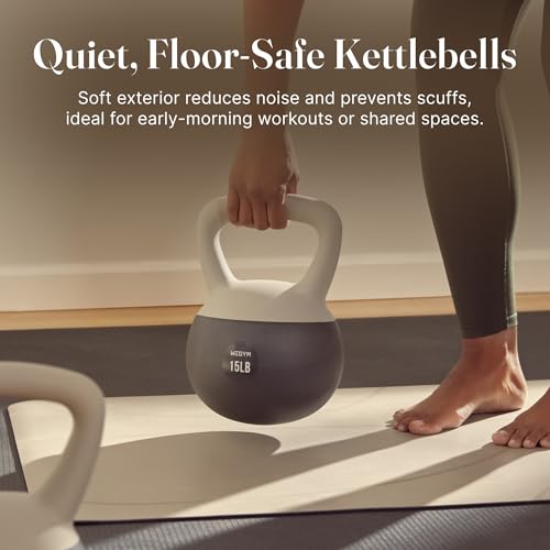 WeGym Soft Kettlebells with Cushioned Impact-Resistant Base and Anti-Slip, Wide-Grip Handle for Home Workouts, Weightlifting, and Full Body Strength Training - color: Sandstone-3 PCS, style: 10+15+20LB