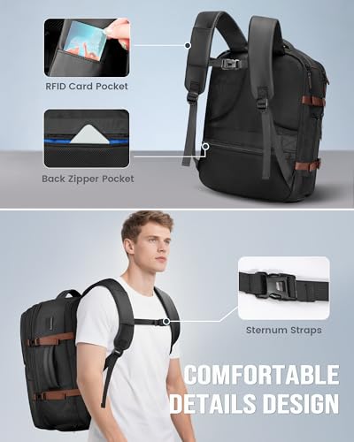 MATEIN 18x14x8 Inches Travel Backpack Personal Item, Expandable Underseat Backpack for Airplane with Shoe Compartment, TSA Airline Approved Carry on Bag Luggage Mochila Fit 17" Laptop, Black Brown - color: Black Brown